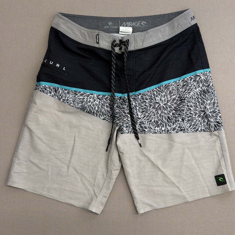 Rip Curl Mirage Board Shorts Mens 31 Black Grey‎ Floral Colorblock Swim Trunks